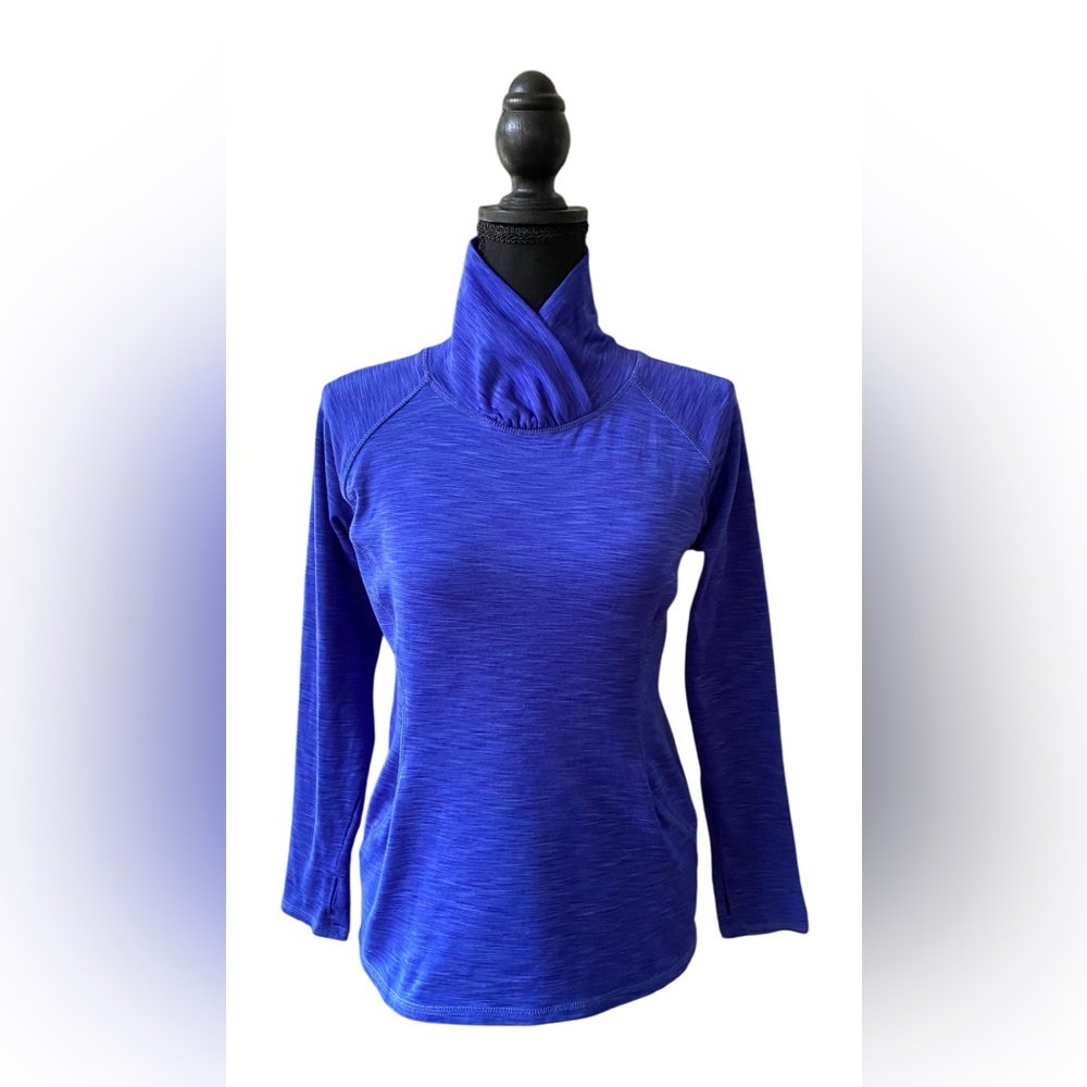 Tek Gear: Brushed Vibrant Blue Cowl Neck Top with Thumb Holes